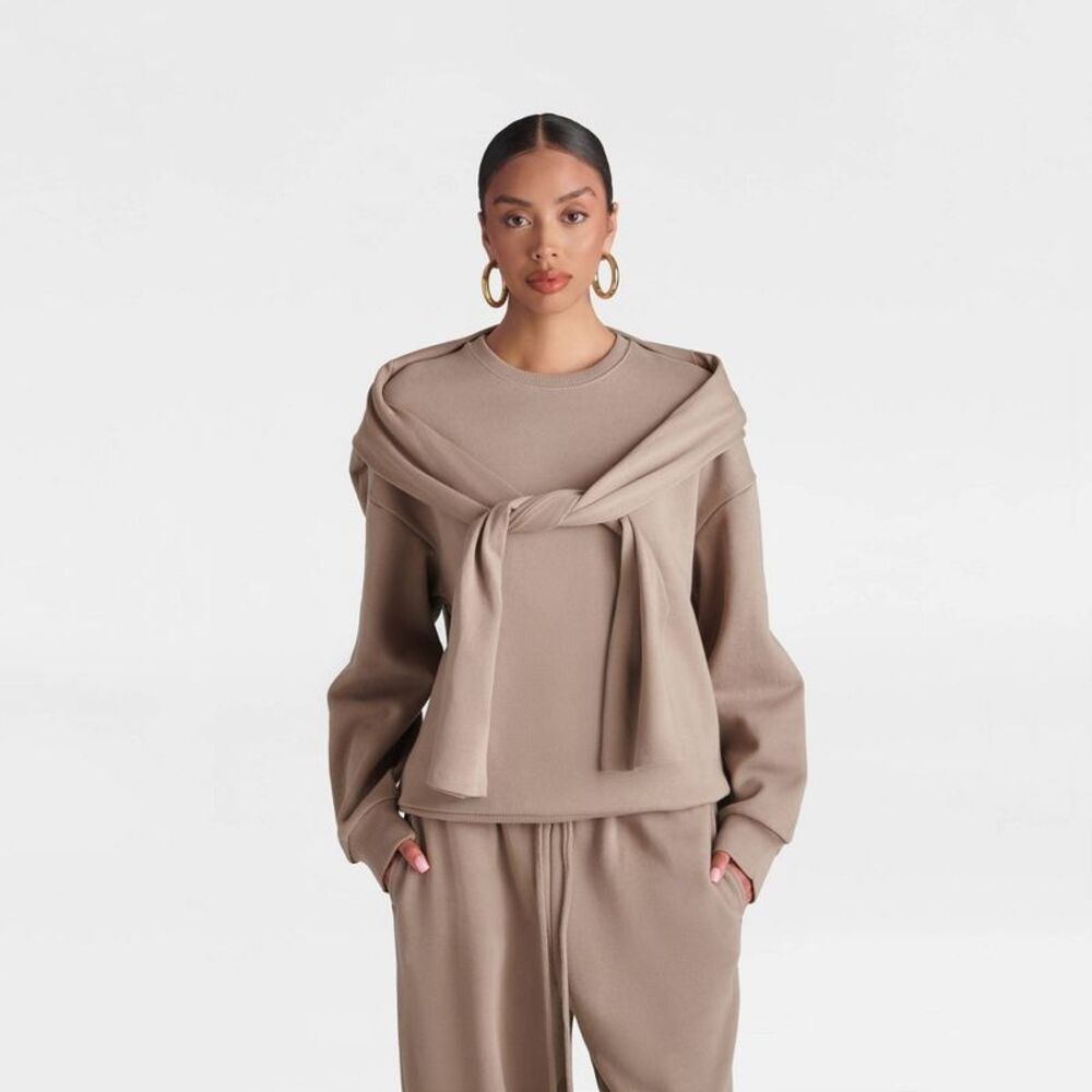 Relaxed Crewneck Sweatshirt in Taupe